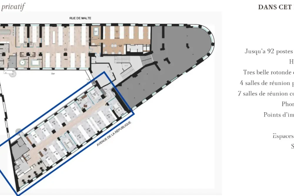 Bureau privé - 75011 - 92 postes - 59000€