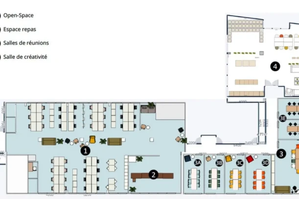 Bureau privé - 69007 - 4 postes - 600€